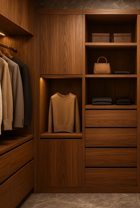 Closet en madera con detalles en marmol