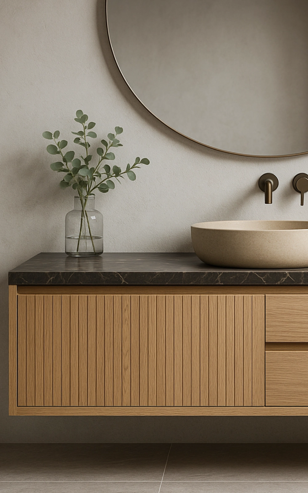 Mueble pata baó estilo Berlin en madera y base tipo marmol negro