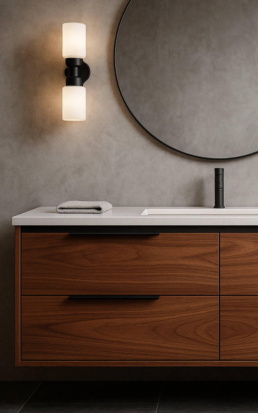 Meble para baño estilo Hamburgo en madera con granito pulido claro