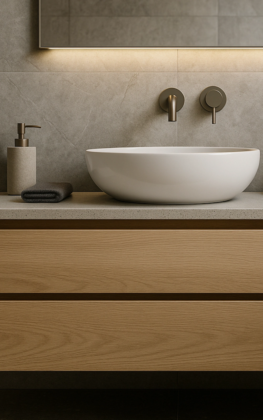 Mueble para baño de granito pulido claro con cajones